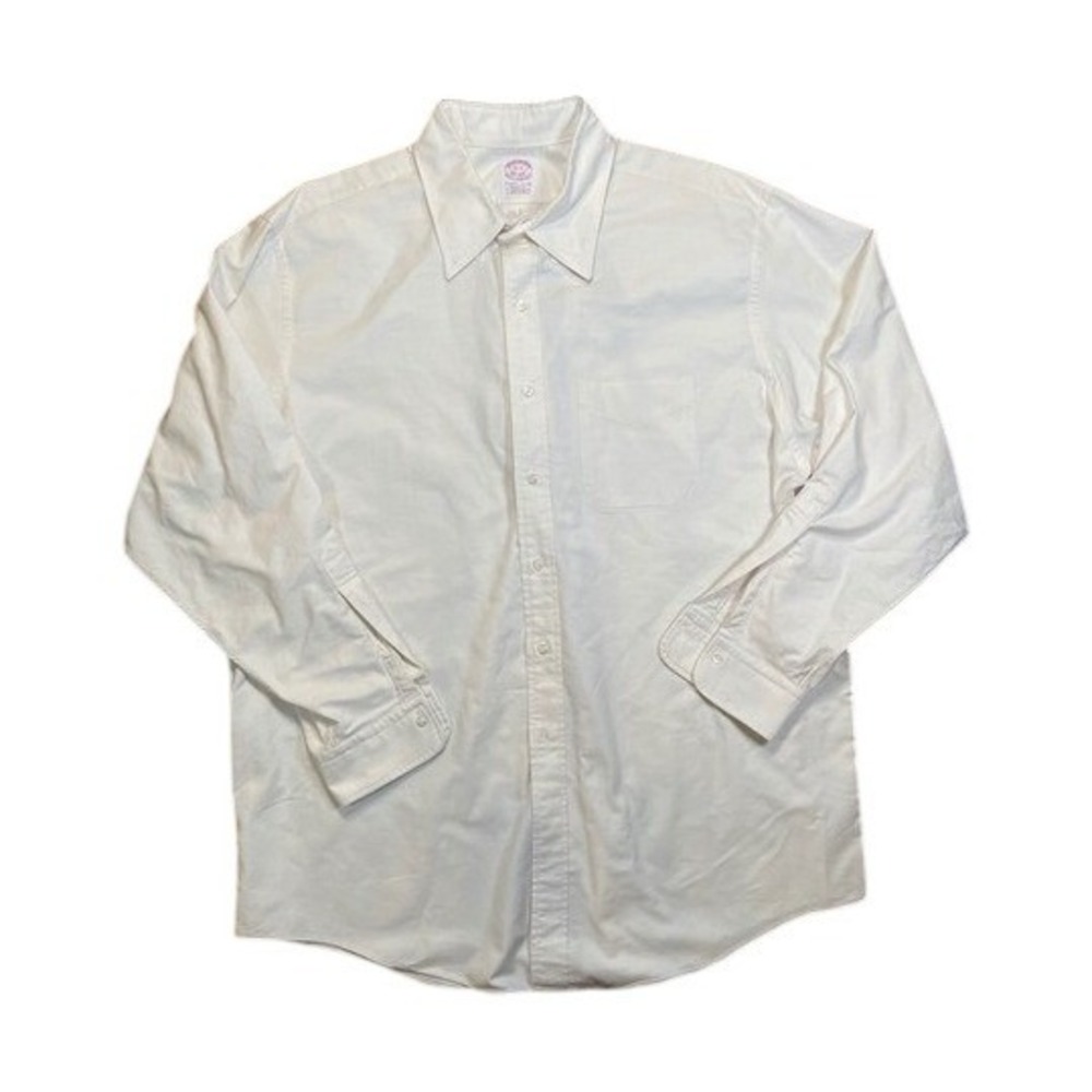 Luxury Brooks Brothers Classic Fit Button Down Shirt Cream‎ Long Sleeve Mens L